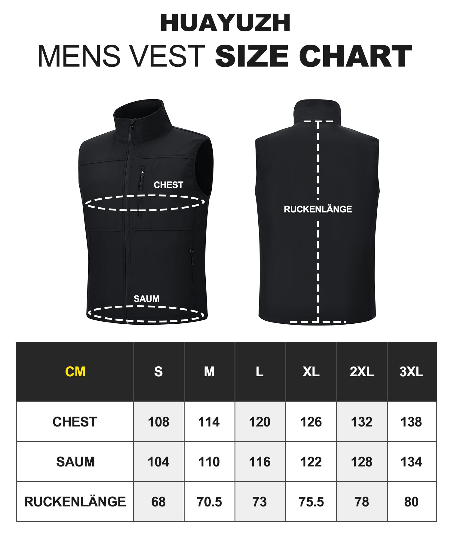 Huayuzh Gilet da uomo per attività all'aperto, senza maniche, in softshell, impermeabile, antivento, interno in pile, per escursioni e golf