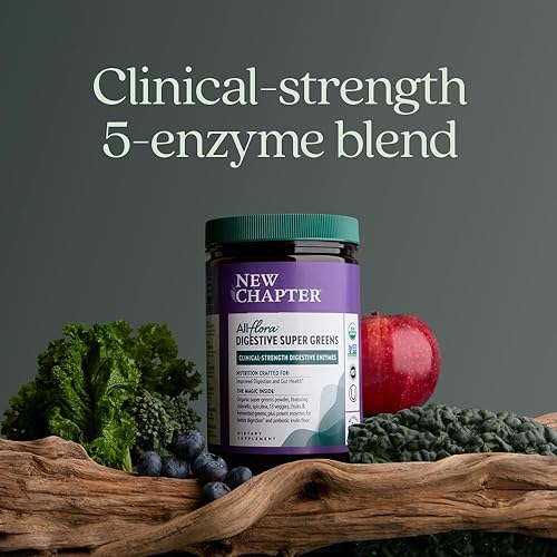 Miniatura 4 de New Chapter All-Flora Digestive Super Greens Polvo para la salud intestinal - Enzimas digestivas de fuerza clínica + Clorella orgánica USDA,