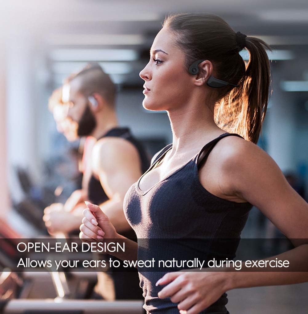 Bone Conduction Headphones Bluetooth 5.0 Open-Ear Wireless Sports Headsets w/Mic for Jogging Running Driving Cycling, Lightweight-1.2 oz