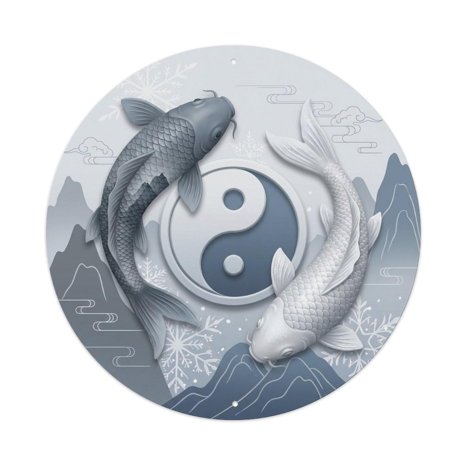 Japanese Koi Symbol Pine Meditation Garden Metal Tin Sign Plaque Wall Decor for Cafe, Man Cave, Club Bar, Office, Home Garden Round Metal Poster 8x8Inch
