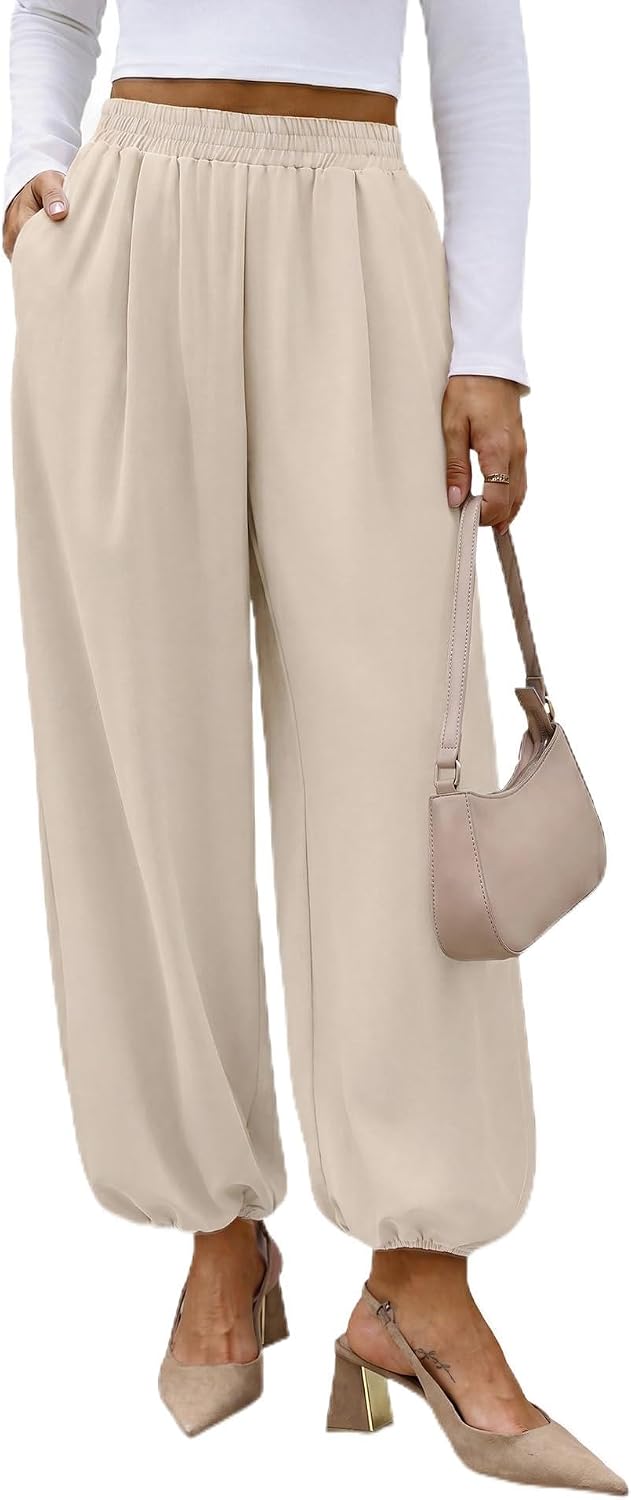 Sampeel Balloon Pants for Women Flowy High Waist Trousers with Pockets