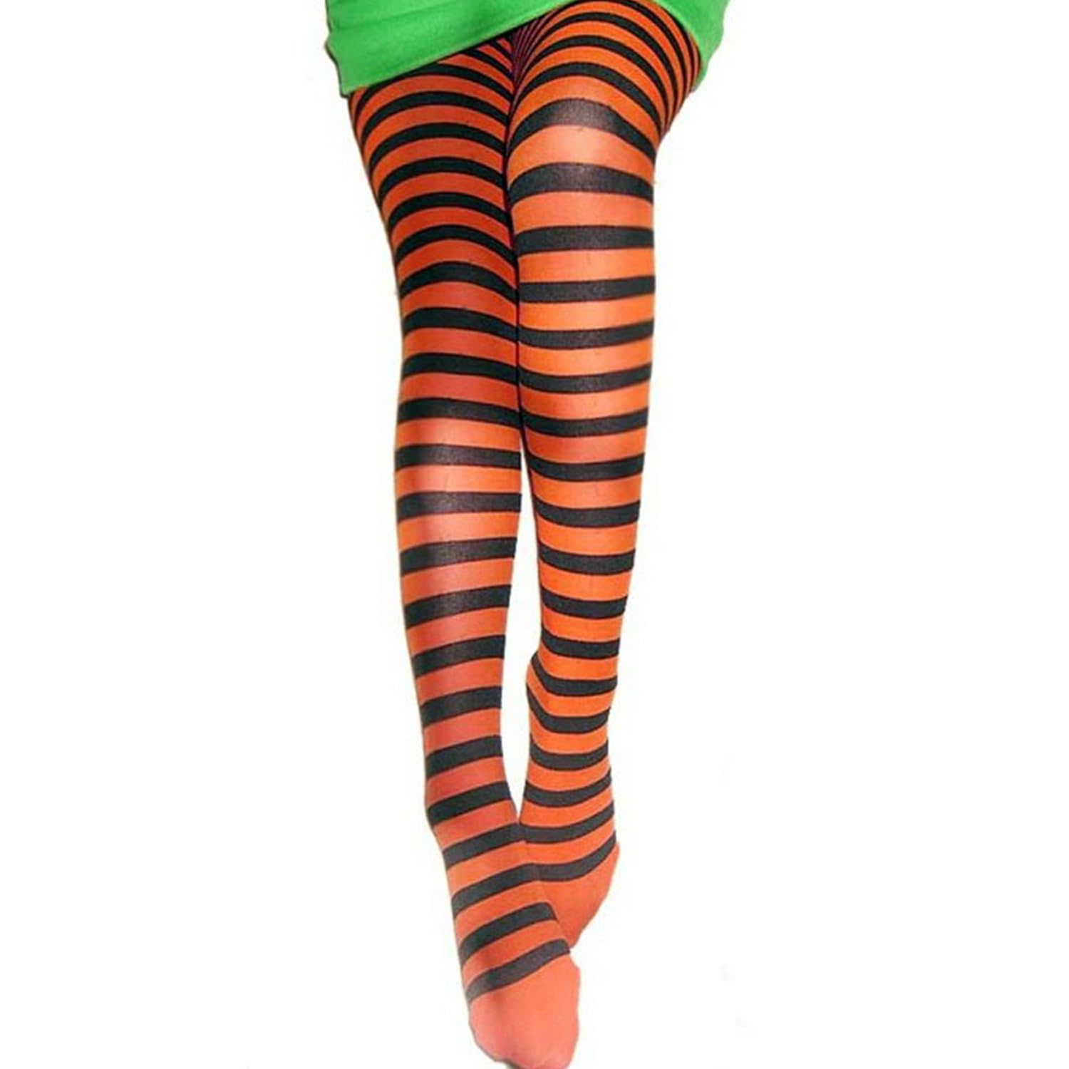 XNHIU 2 works Halloween Stripe Tights - Black & Orange Stripe Fancy Dress Tights for Women & Girls, Black,orange - Image 2