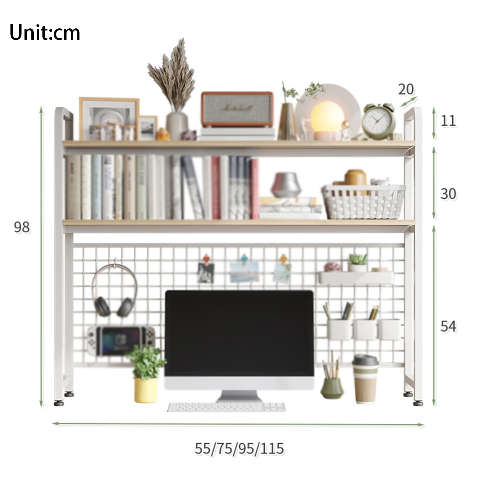 Scaffale da scrivania a 2 ripiani per dormitorio e scrivania, per organizzare libri e accessori, organizer salvaspazio per libri