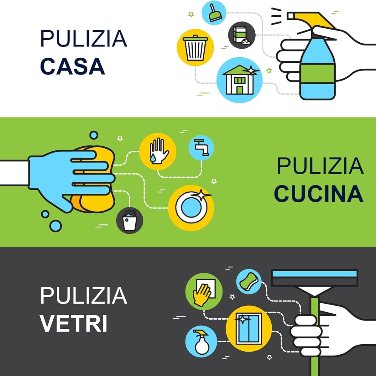 PIP Set Detergente Concentrato Tris HACCP - Sgrassatore Degreaser Strong A-84 + Igienizzante Foodsan Alimenti + Detergente Universale Multiuso, Pulizia, Sanificazione, Disincrostazione
