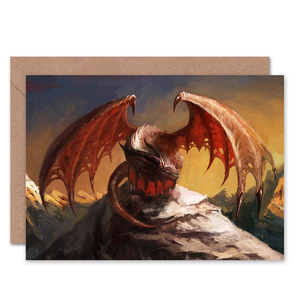 Wee Blue Coo FANTASY DRAGON MOUNTAINS S BLANK GREETINGS BIRTHDAY CARD ART