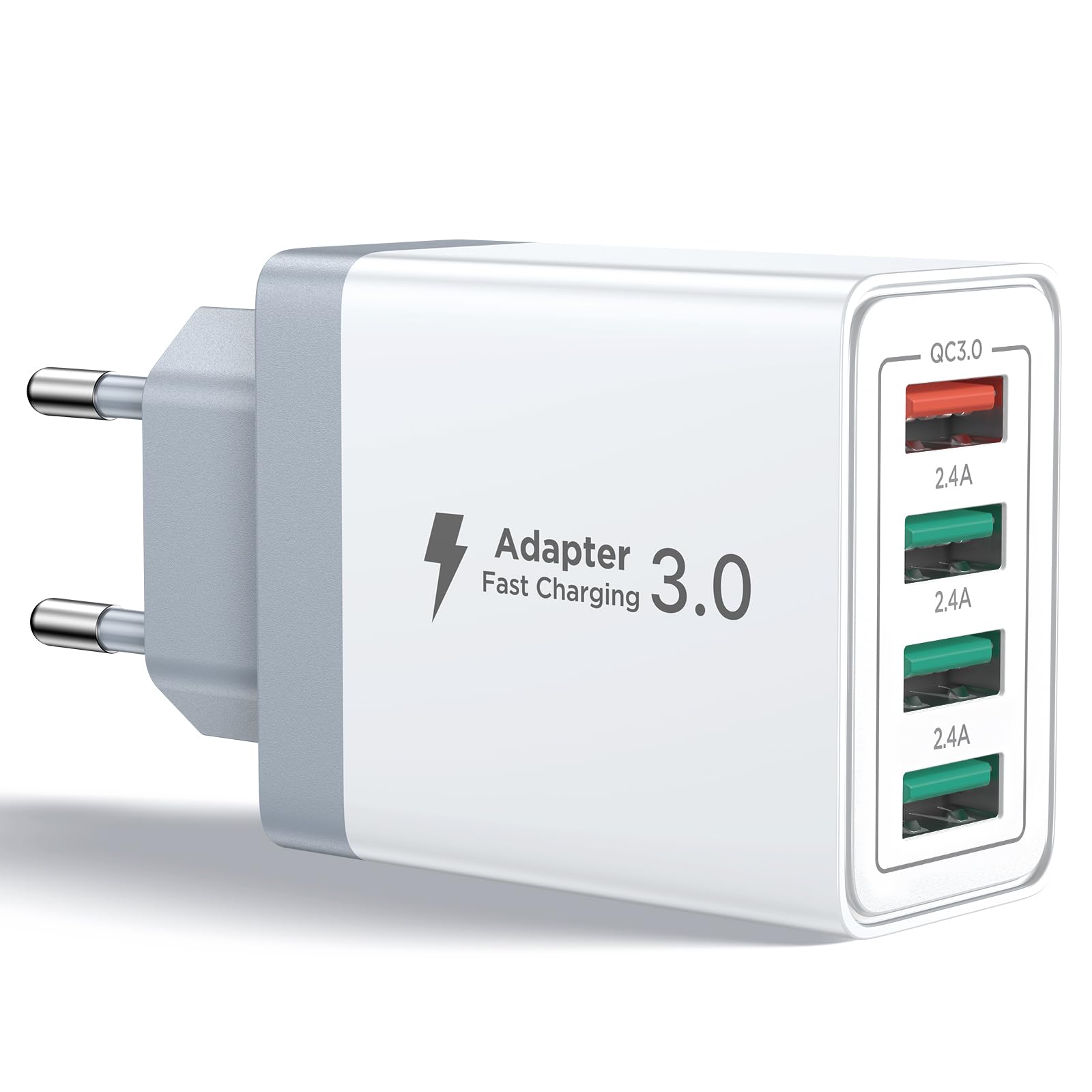 Caricatore USB, 4 Porte Caricatore USB da Muro 33W QC 3.0 Carica Rapida CaricabatterieUSB Multiplo Alimentatore PresaUSB per iPhone 15 14 13 12 11 X, Samsung Galaxy S21 S20 A71 A51, Xiaomi, Huawei