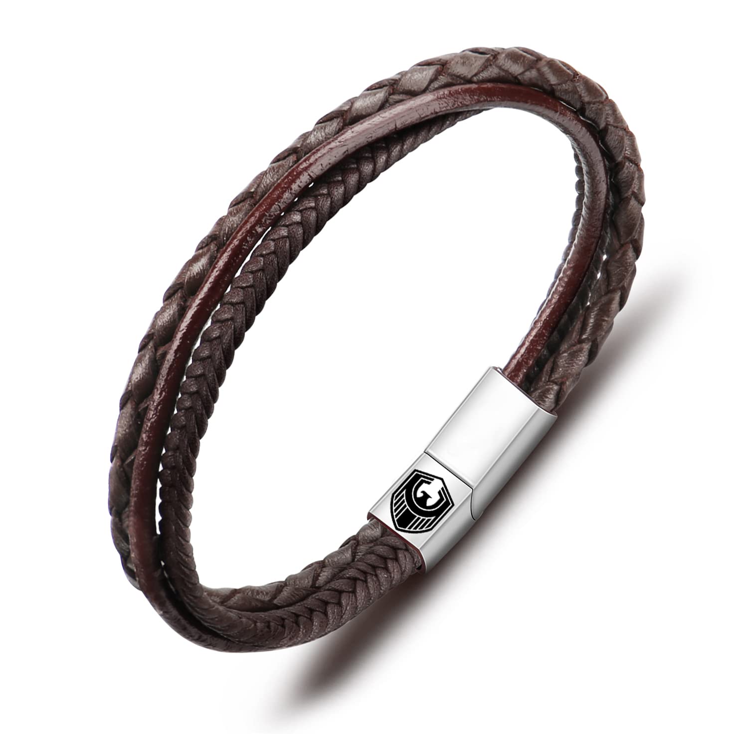 SHIEAGLELD Pulsera de Cuero Hecha a Mano Pulsera De Cuero Para Hombres Pulsera de Cuero Para Hombres Pulsera de Acero Inoxidable Trenzada y Regalo Creativo