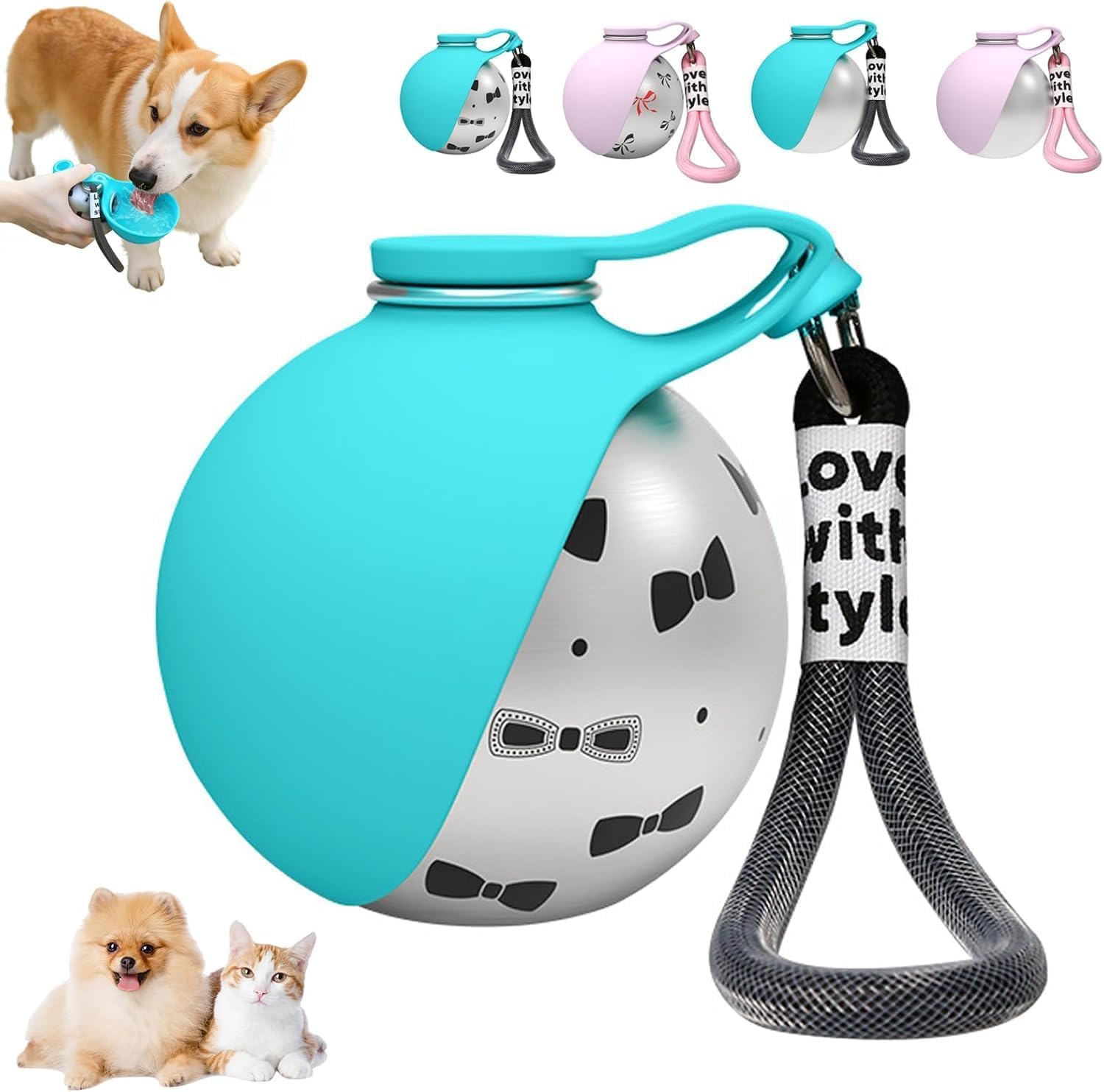 SANJSJHXJ Stainless Steel Dog Water Bottles for Walking 285ml, Leak Proof & Compact Dog Travel Water Bottle with Foldable Bowl,blue with print