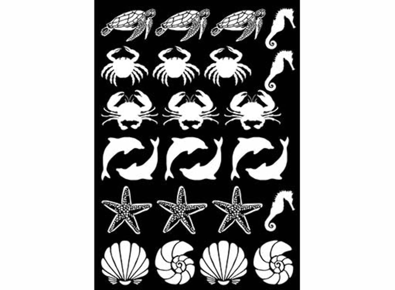 Sea Crab Turtle Dolphin 25 pcs 1 Inch White Fused Glass Decals