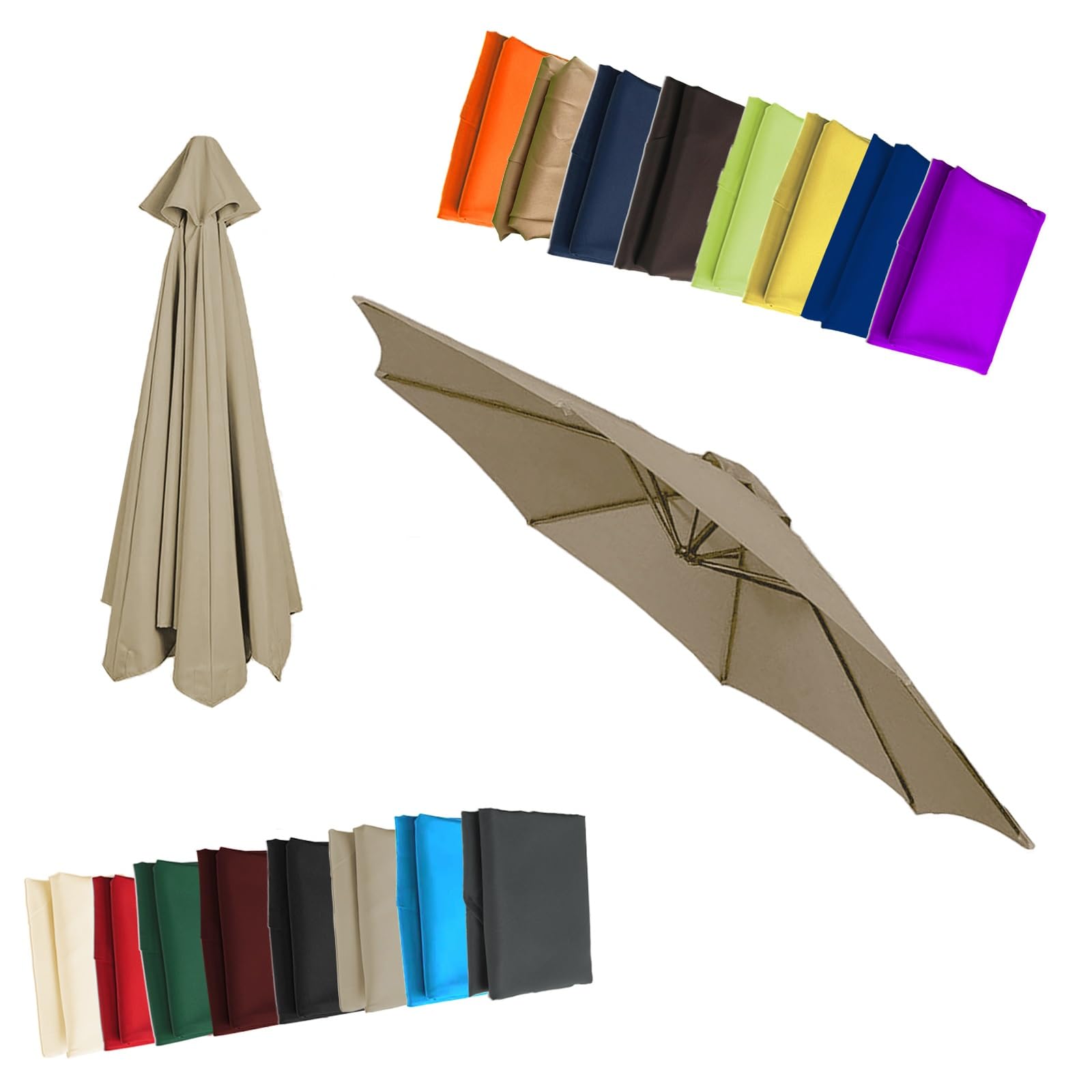 Replacement Parasol Canopy - Cloth For 2/2.3/2.5/2.7/3/3.50m 6/8 Arms Garden Umbrella Replacement Cover Fabric(Top color,6.5ft (200cm)/6 Ribs)