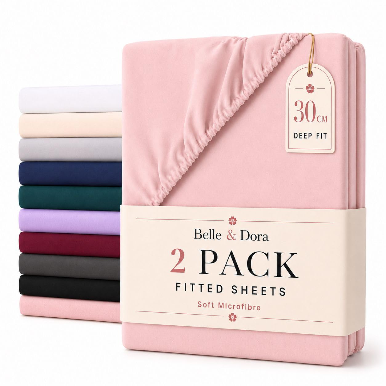 2 Pack Double Microfibre Fitted Sheets 30cm Deep Bed Sheets