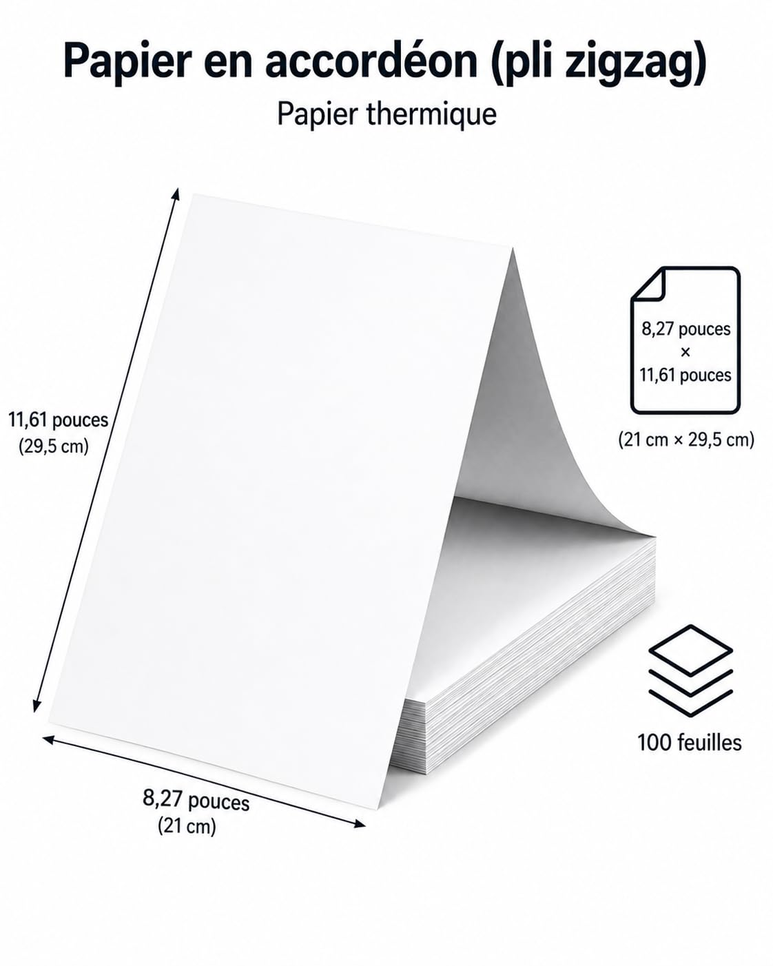 Imprimante Thermique A4 Portable avec 100 Feuilles Papier Thermique Plié A4