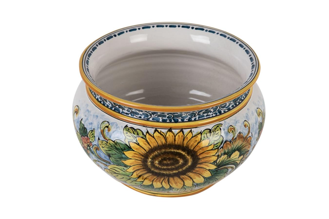 Cerames Pflanzkübel Keramik im sizilianischen Stil von Caltagirone Vaso di girasoli S – Italienischer Blumenkübel, runder Blumentopf für Innenbereich und Fensterbank, Ø 20 cm, Höhe 15 cm