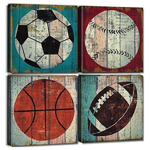 Vintage Sports Wall Art Set for Kids