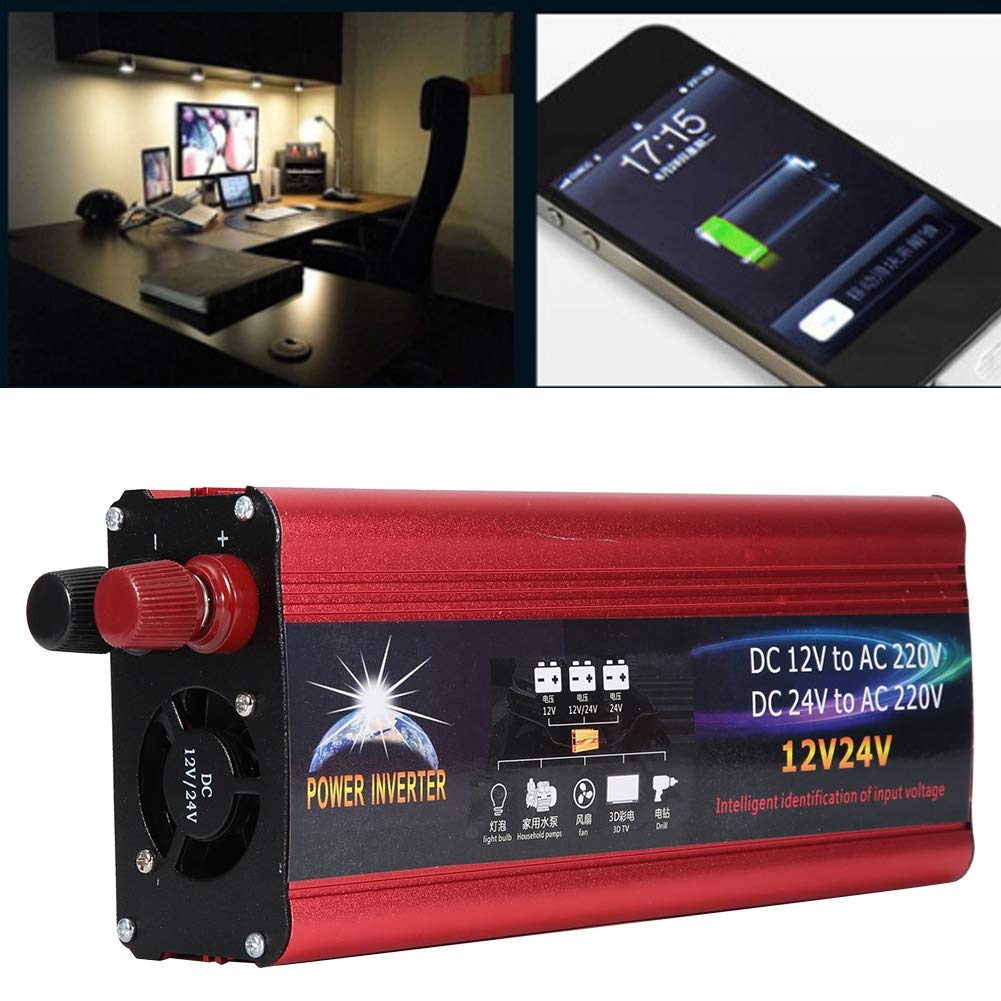Solar Power Inverter,Universal 12V 24V Car Solar Power 2000W Inverter Converter 12V to 220V