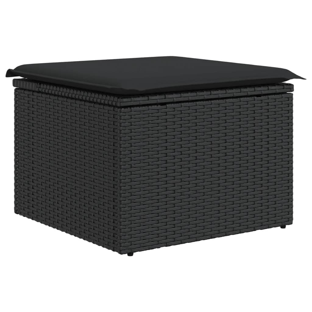 vidaXL Taburete de jardín con cojín Negro 55x55x37 cm ratán sintético