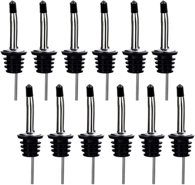 Liquor Pourer - 12 Pack Stainless Steel with Silicone Dust Caps -Liquor Spirit Bottle Wine Liquor Bottles and Suit for Bars, Clubs, Restaurants and Coffee Shops