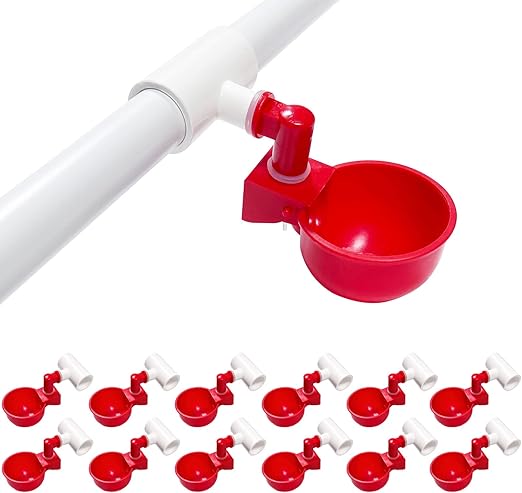 Chicken Water Cups for PVC with Tee (12 Pack), Automatic Chicken Waterer Kit for Poultry, DIY PVC Water Feeder for Chicken/Duck/Quail/Turkey