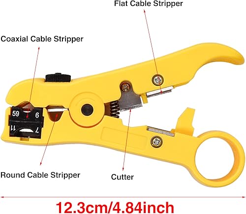Miniatura 4 de Taiss Herramienta de compresión coaxial Kit de crimpadora de cable coaxial con 20 conectores RG6 estilo F, ajustable RG6 RG59 RG11 75-5 75-7