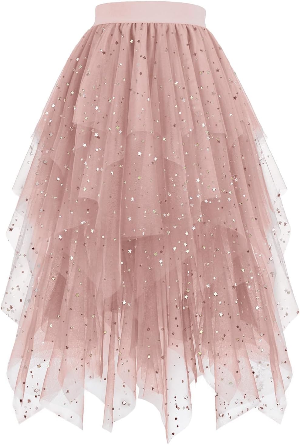 Sequin Tulle Skirts for Women Irregular Layered Sparkly Tutu Skirt Elastic High Waist A-Line Skirt