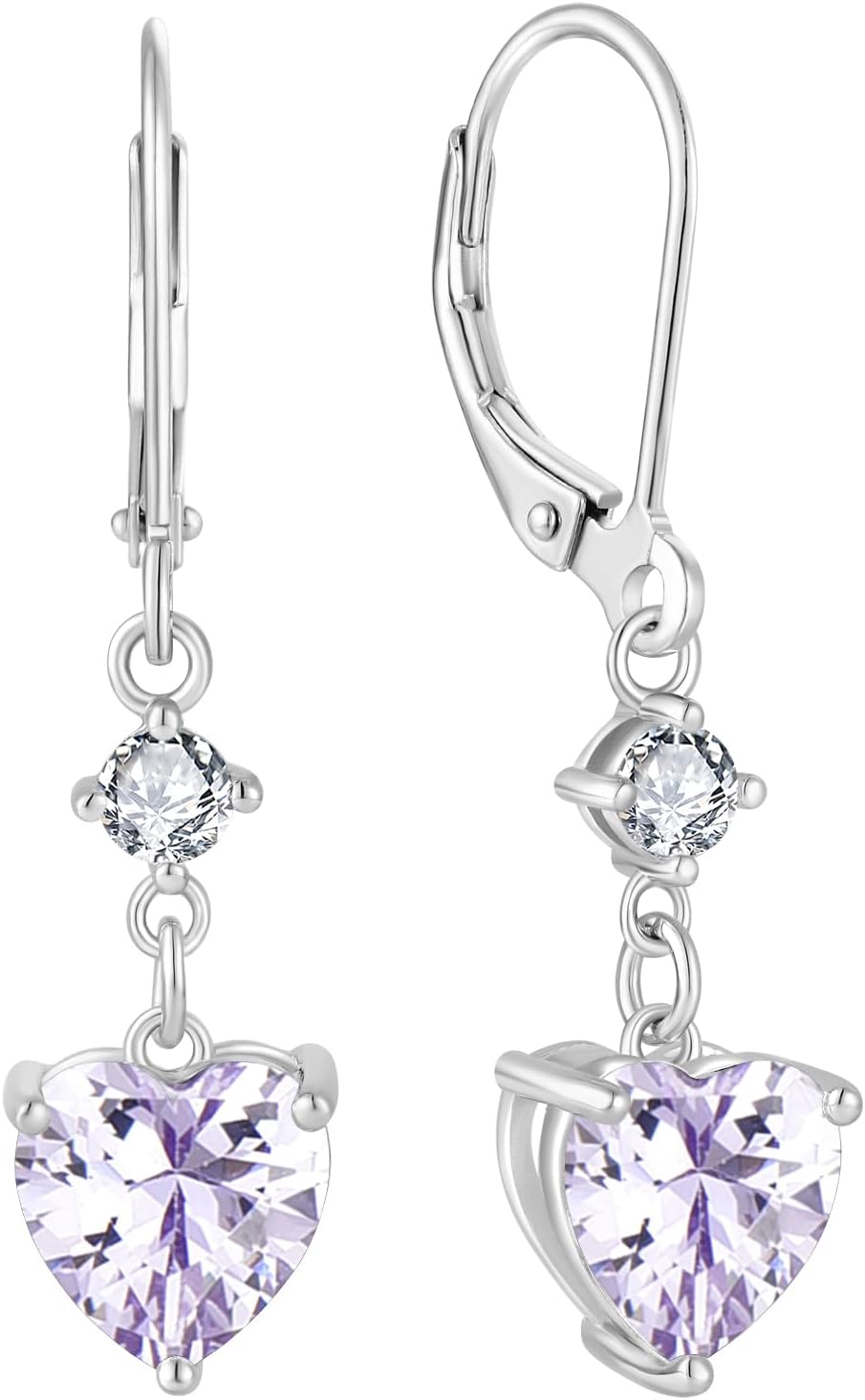 JO WISDOM Heart Dangle Drop Earrings for Women 925 Sterling Silver Leverback Earrings Birthstone Earrings Jewelry Gifts for women