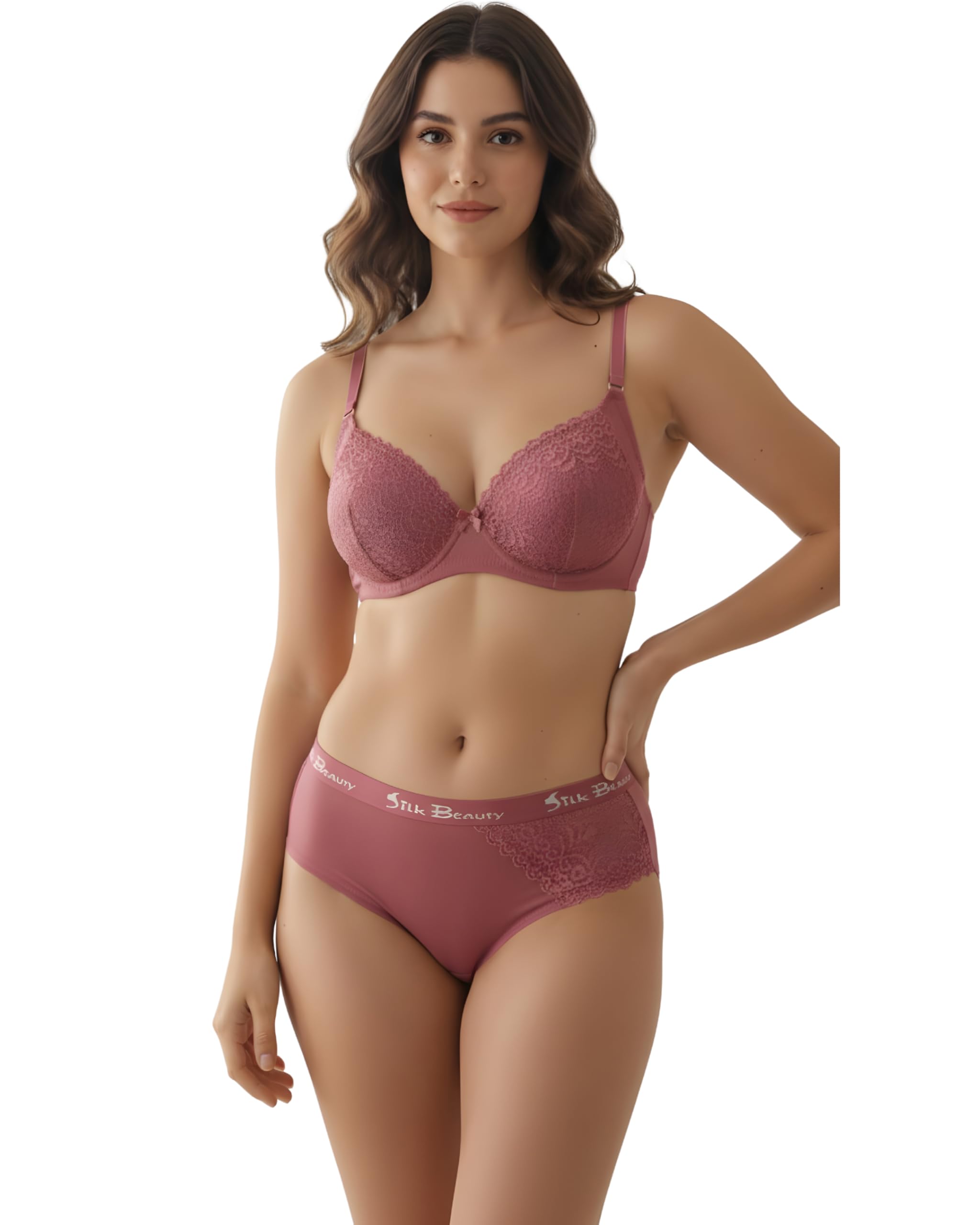 Bridal Honeymoon Cotton Designer Bra Panty Set - Lace Push-Up Non-Wired Bra with Matching Hipster Panty Comfortable Lingerie Set for Women