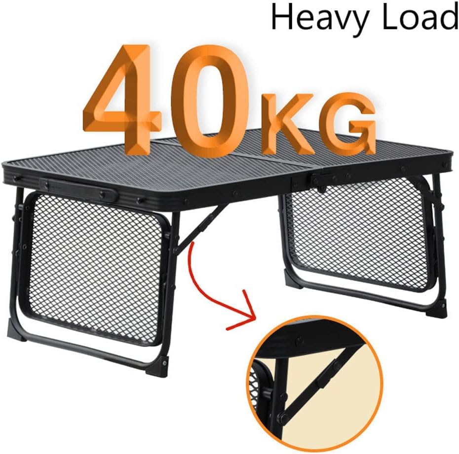 VBM Folding Camping Table with Grill Mesh & 2 Wing Panels, Height Adjustable Portable Aluminum Picnic BBQ Table, Double Layer Outdoor Travel Table with Handle for Beach, Camping & Picnic 2