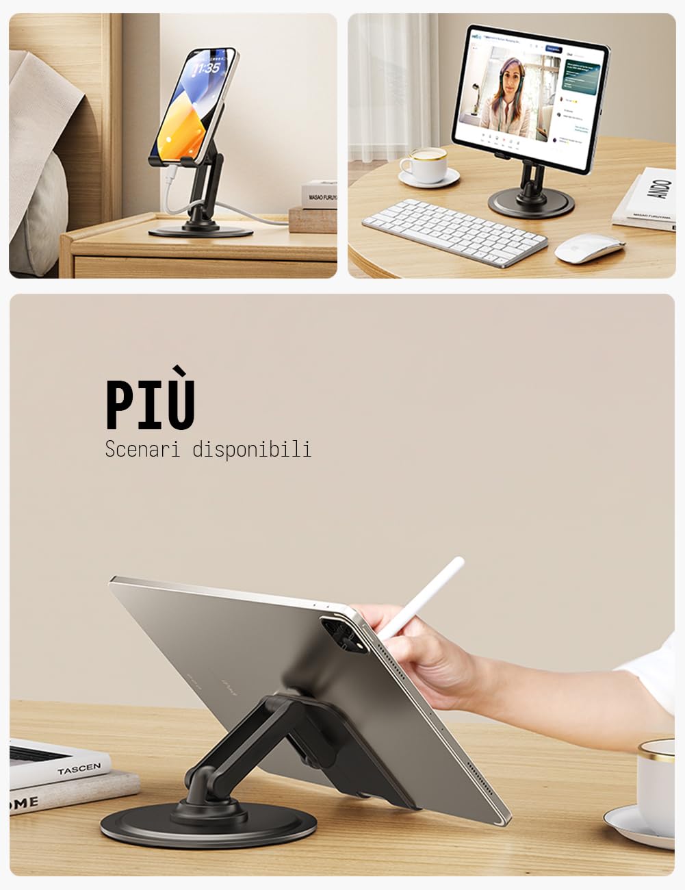 Supporto Girevole 360 Gradi Supporto Per Cellulare E Tablet Pieghevole - Regolabile, Base 360°, Antiscivolo Porta Tablet - Foto 10