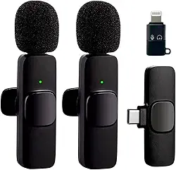 Kit Microfone de Lapela Profissional Sem Fio Altamente Sensivel Com 2 Entradas Almplamente Compativeis (Tipo C e IOS) Podcast, Youtubers, Influencer e TikTok Com Redução de Ruidos