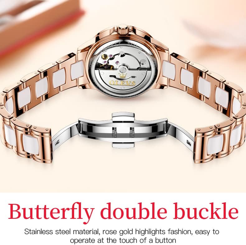 OLEVS Watches for Women Automatic Mechanical Self Winding Rose Gold Ladies Watch Diamond Dress Ceramic Bracelet Waterproof Female Wrist Watch - Image 5