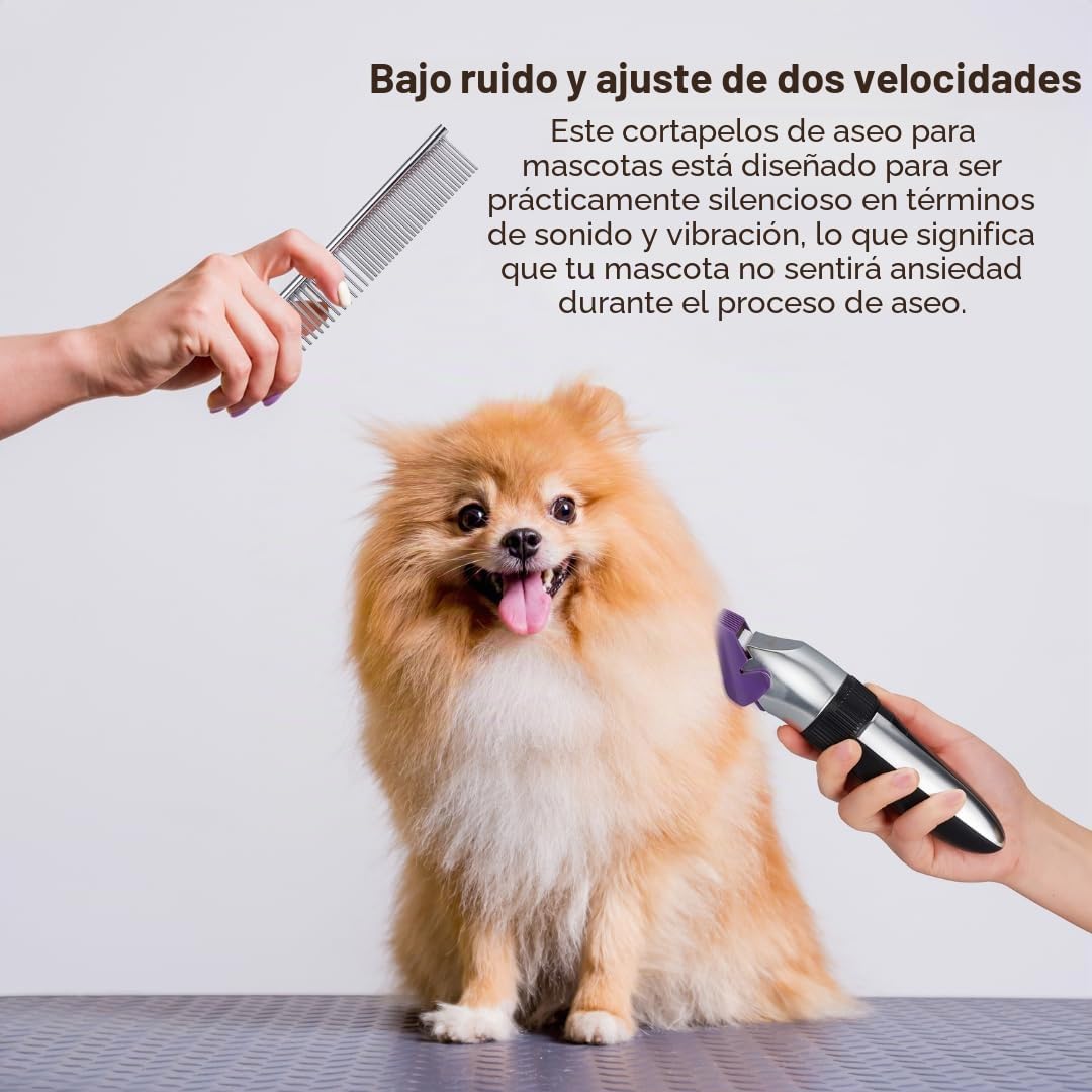 BarberBoss Cortapelos inalámbrico para perros, impermeable, cuchillas de cerámica, pantalla LED, carga rápida, cortadora eléctrica para mascotas (Plata)