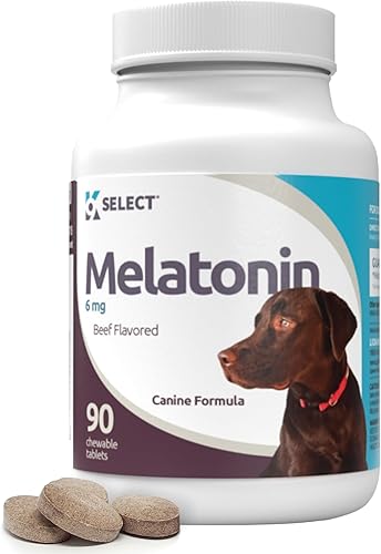 K9 Select Melatonina para perros 6 mg, 90 comprimidos masticables con sabor a carne Melatonina para razas de perros pequeños a grandes Momentos