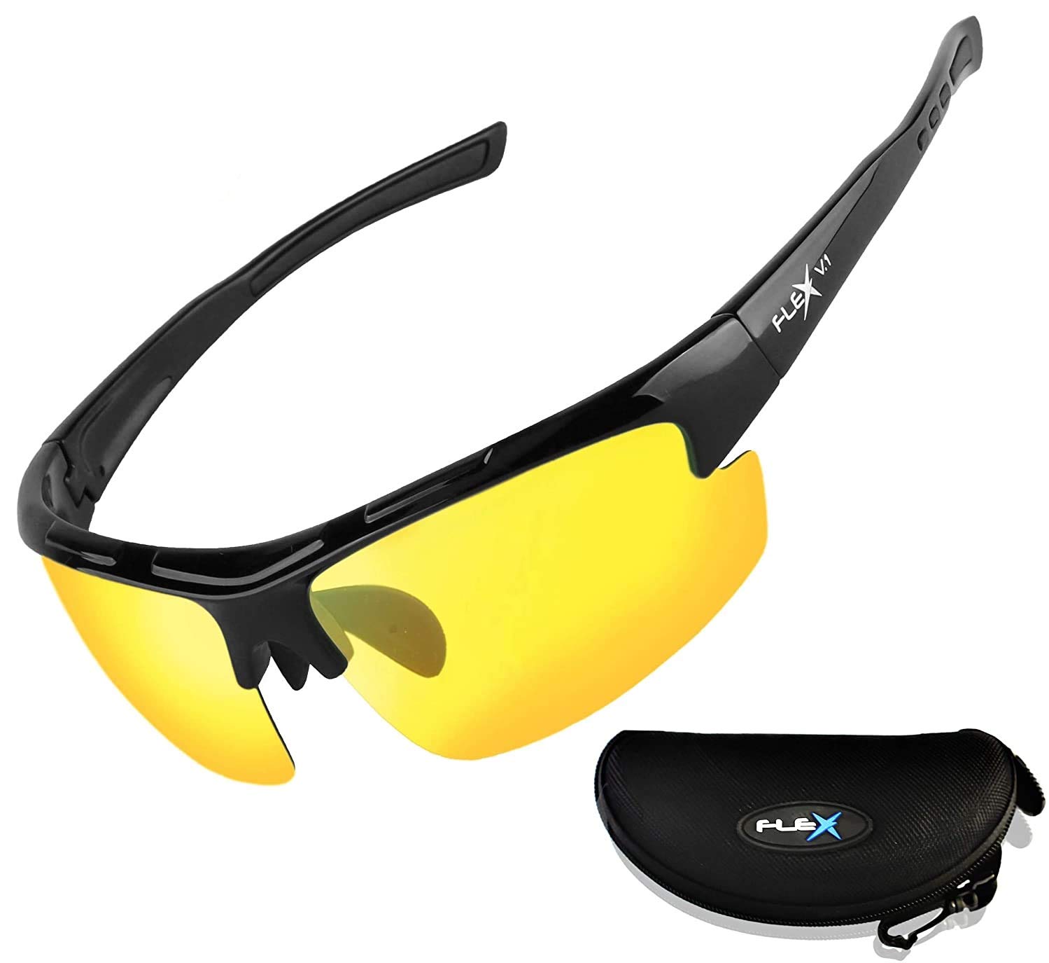 FLEX V1– Polarized Sports Sunglasses for Men Women, Tough Frame w/HD Lens for Driving Cycling Running Baseball Golf Biking