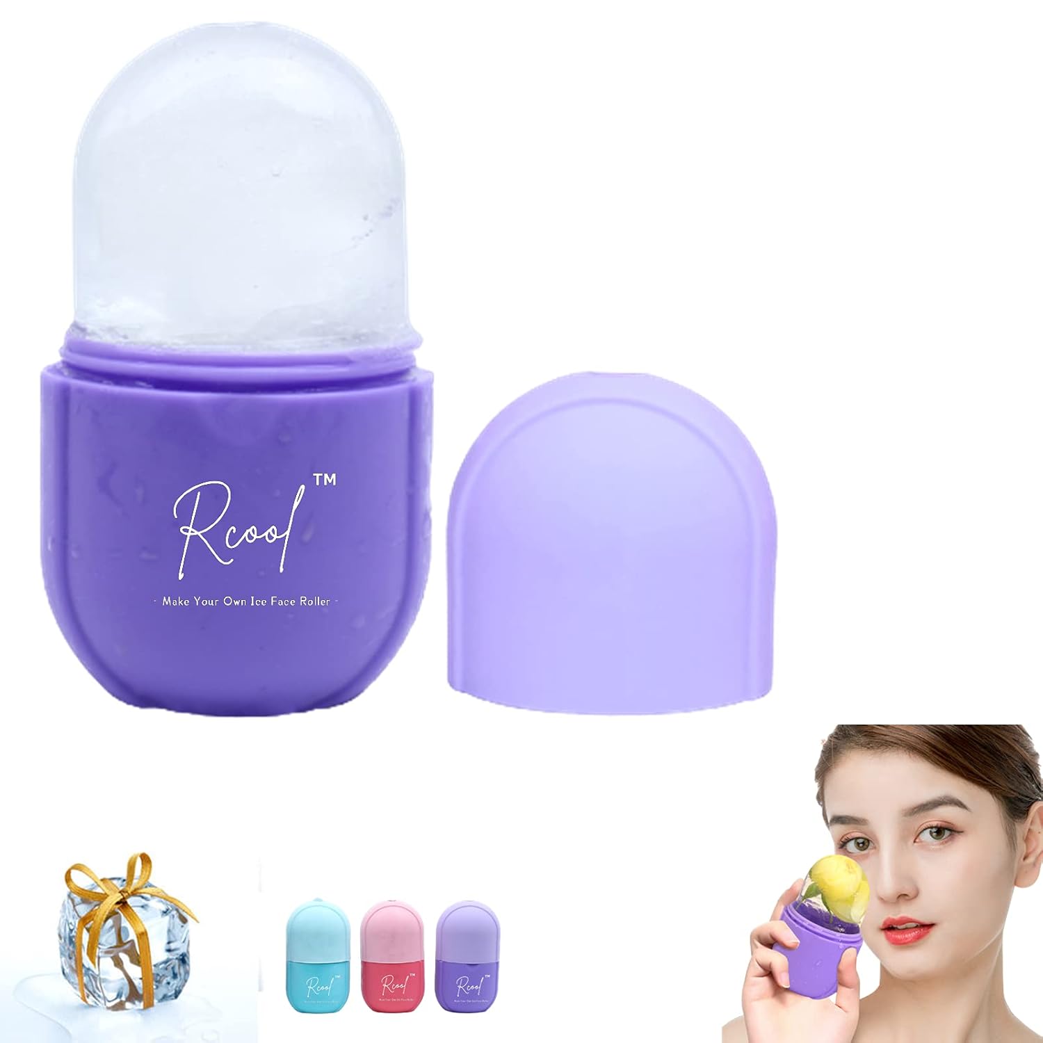 Rcool Ice Face Roller & Gua Sha,Face Massager,Facial Beauty Ice Roller Skin Care Tools,Skin Care Products-For Face&Eyes,Remove Fine Lines,Shrink Pores,Reduce Acne and Lubricate the Skin. (Purple)