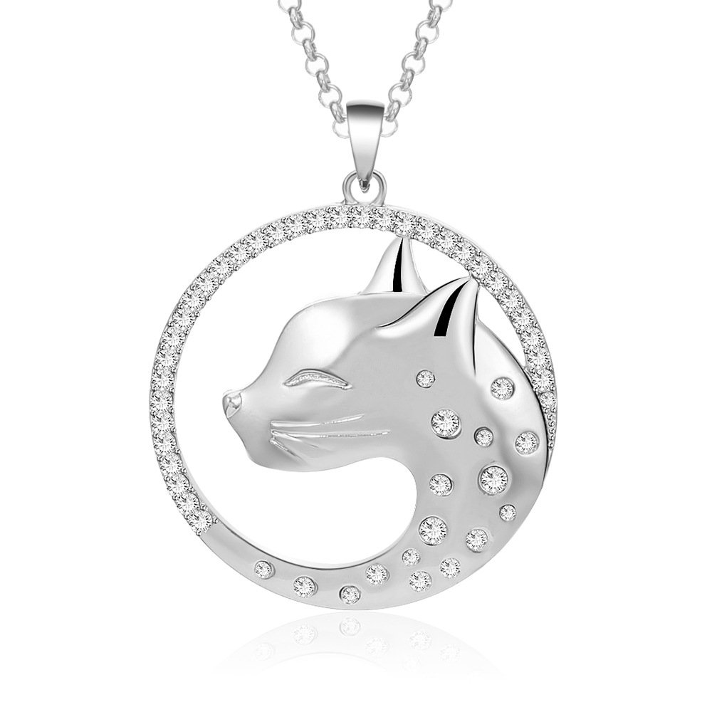 pengjin Collar de moda para mujer, bonito gato con colgante de cristal de circonita cúbica, chapado en oro y plata, collar de cadena larga para niñas