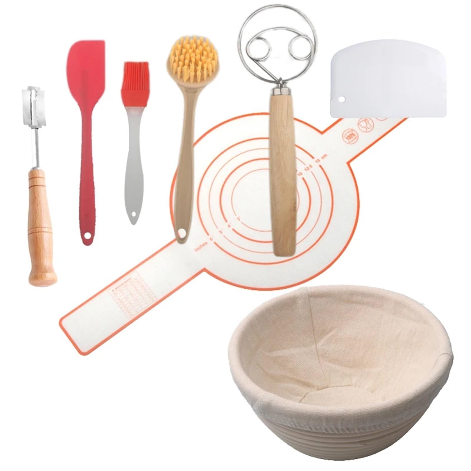 Juego de cestas for pan, Banneton cocina, cesta mimbre Natural con cubierta lino, herramientas 7 Uds., herramienta for hornear masa madre, for prueba Para Hornear Pan(Round XL-7 Tools)