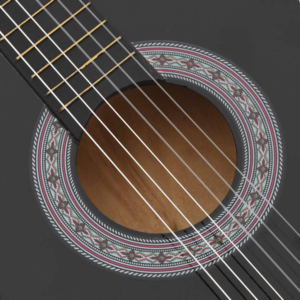 vidaXL 12-tlg Westerngitarre Set 38" Schwarz Akustische Gitarre 6 Saiten