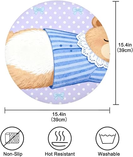 Miniatura 4 de Cartoon Cute Bear Purple placemats Circle Reusable Chalkboard placemats 15x15 in manteles para mesa