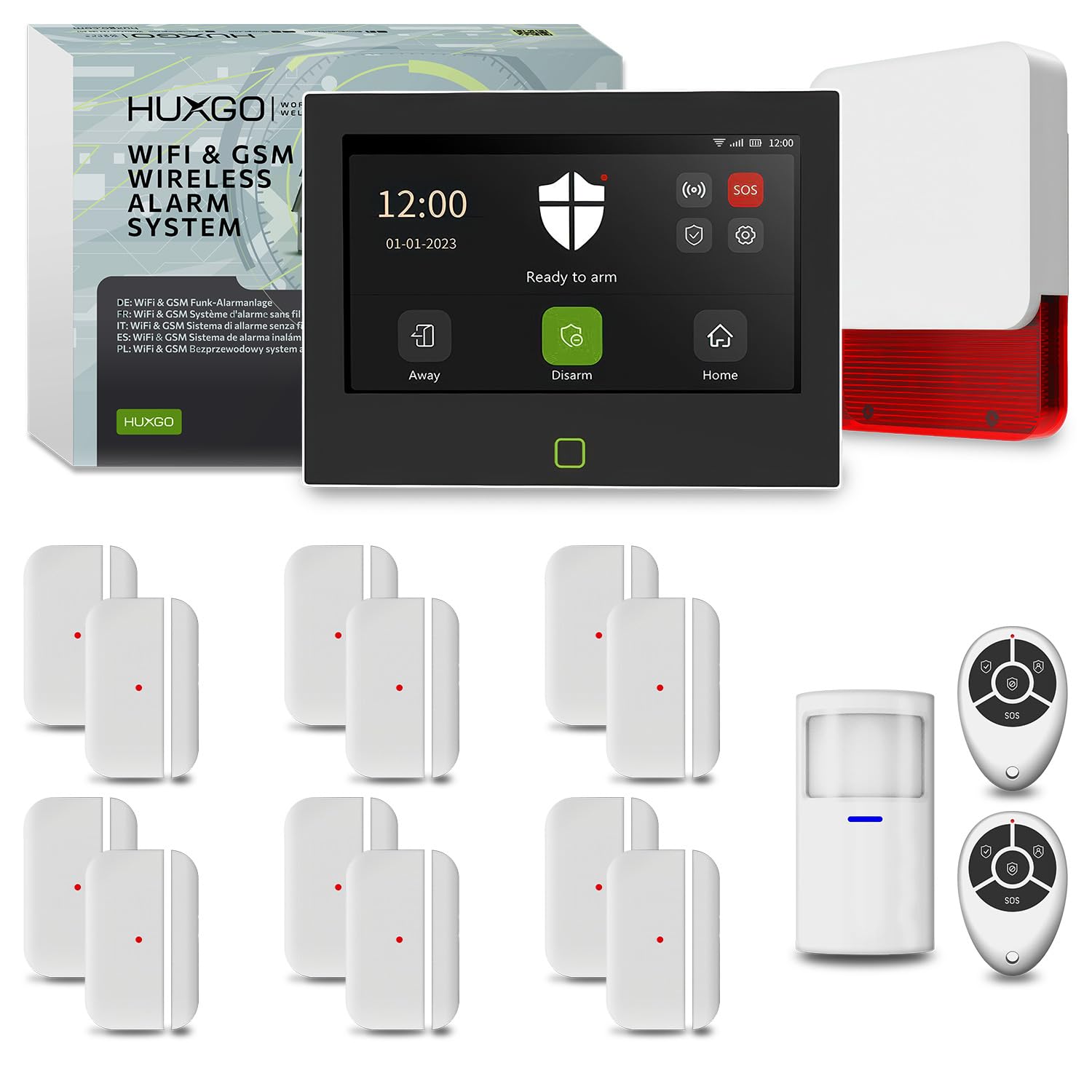 HXA700 Sistema allarme casa senza fili WiFi + GSM 4G con sirena esterna | Antifurto senza fili con 1x sensore PIR, 12x sensori porte/finestre | App TUYA Smartlife | Smart Home Security