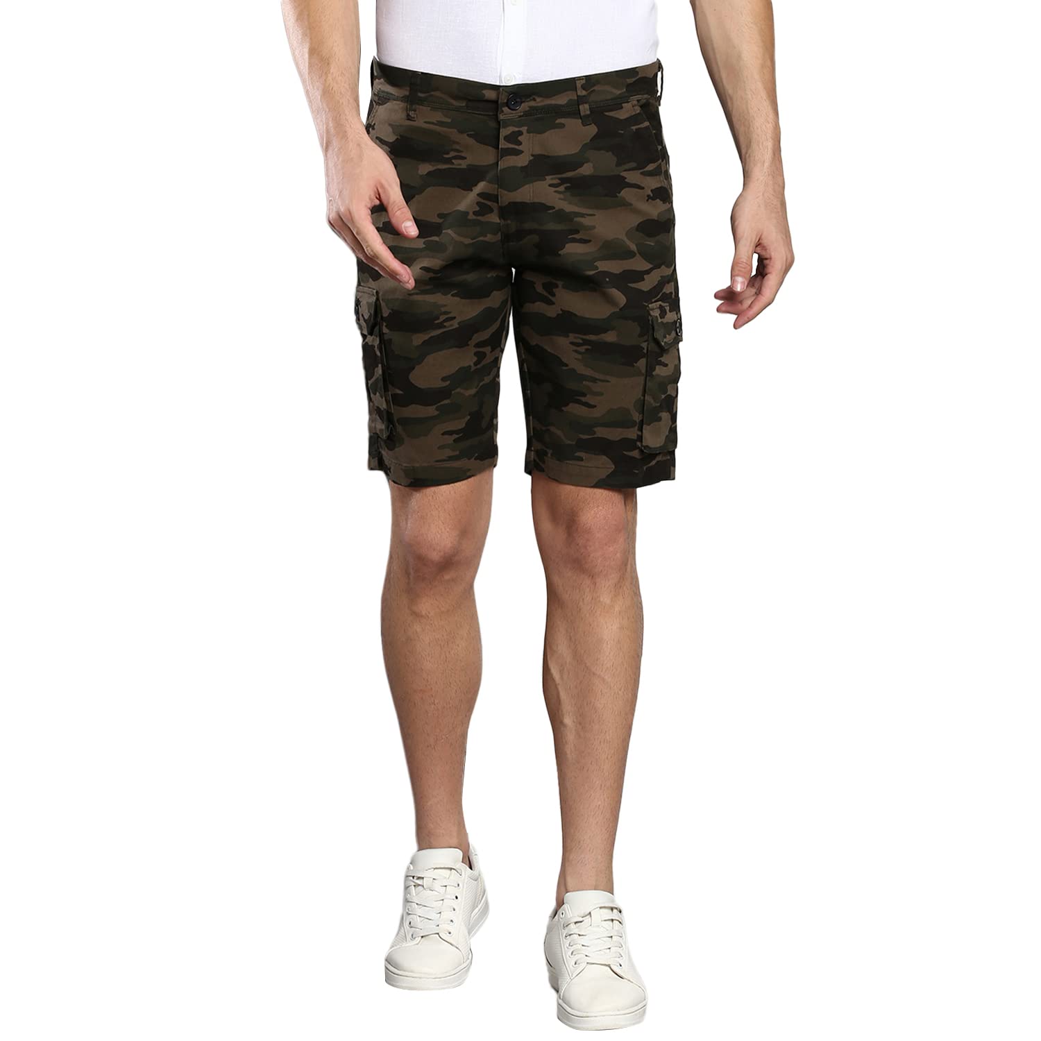 Dennis Lingo Mens Grey Slim Fit Mid Rise Casual Cotton Cargo Shorts in grey