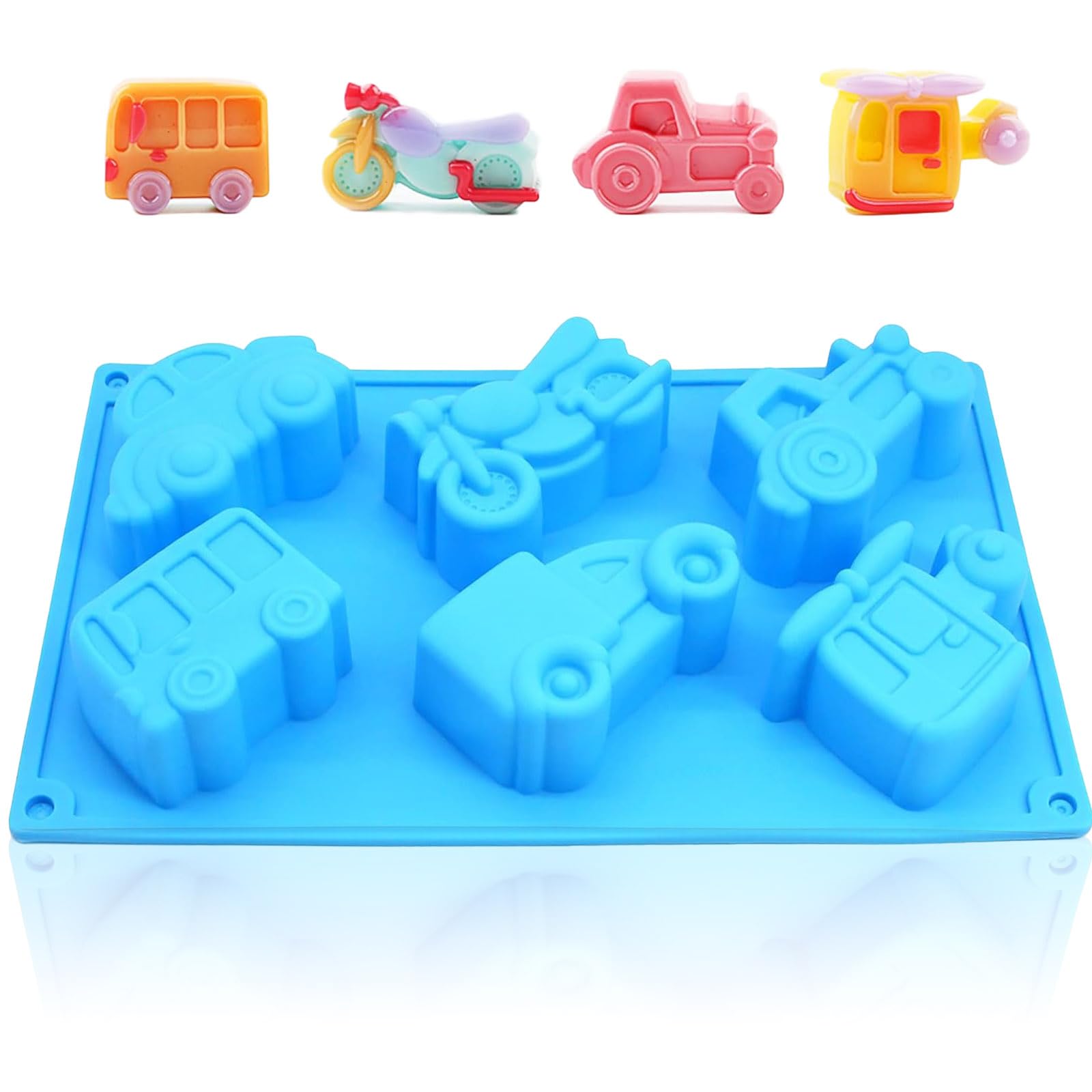 Honicemar 6 Cavities Vehicles Car Chocolate Mould, Baking DIY Tools Different Shape Transportation Theme Mold, Non Stick Silicone Molds for Cake Chocolates Jelly Candy, etc, Random Color