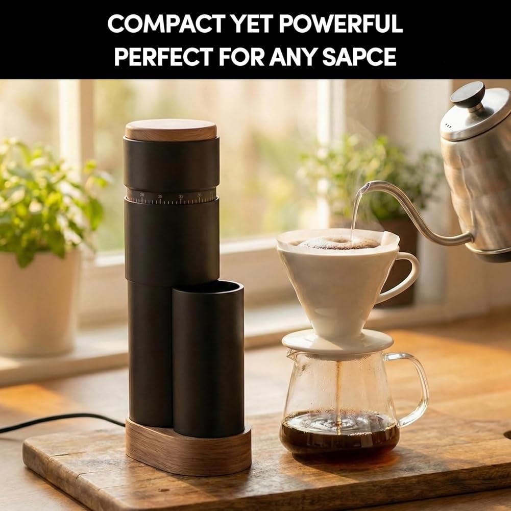Molinillo de Café con Muelas Cónicas, Molinillo Eléctrico Portátil, Molinillo de Espresso con Ajustes de Molienda Continuos.