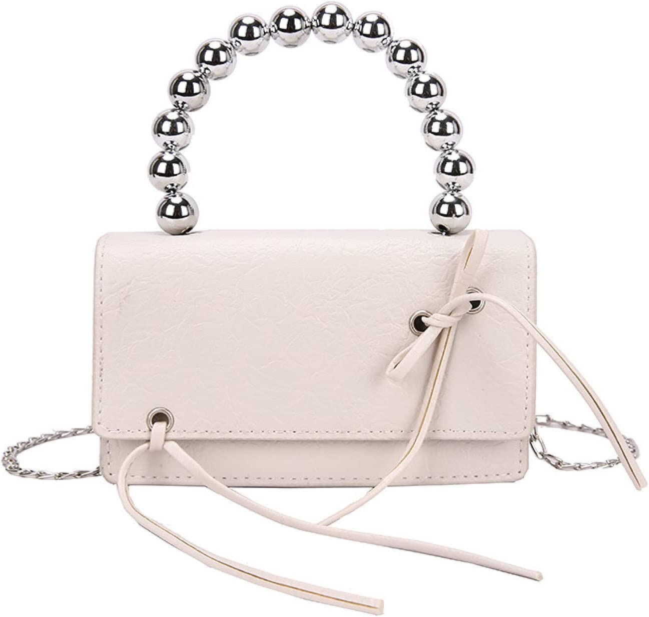White PU Ladies Fashion Cross Body Purse Sling Bag With Handle and Chain Strap | Women's Handbag | Size 19*11*5cm-image-8