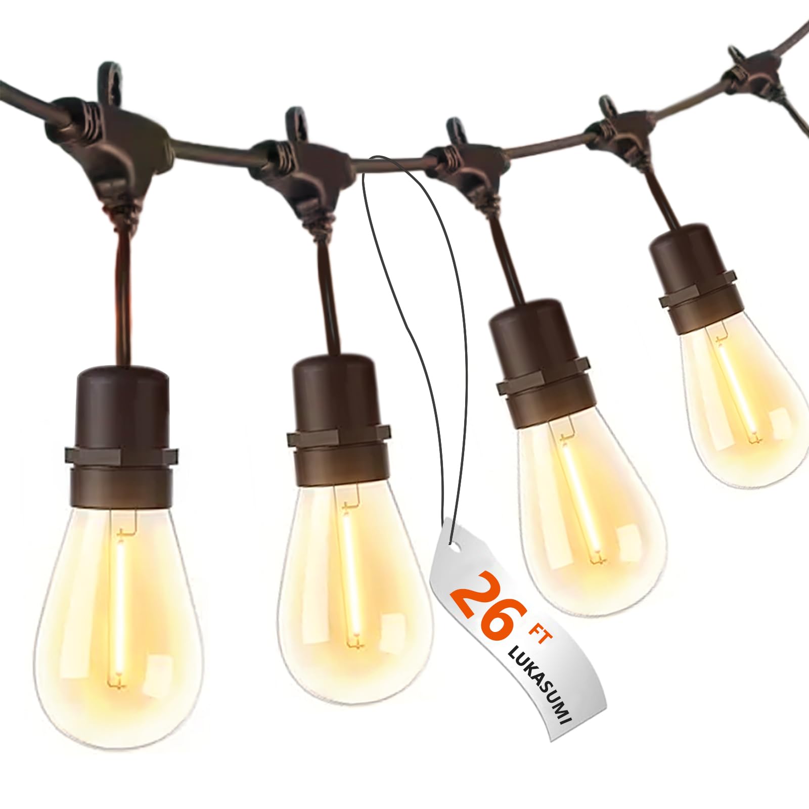 26 Ft LED Outdoor String Lights, 8 Vintage Edison Bulbs, Waterproof & Weatherproof, Perfect for Backyard, Balcony, Bistro Lights