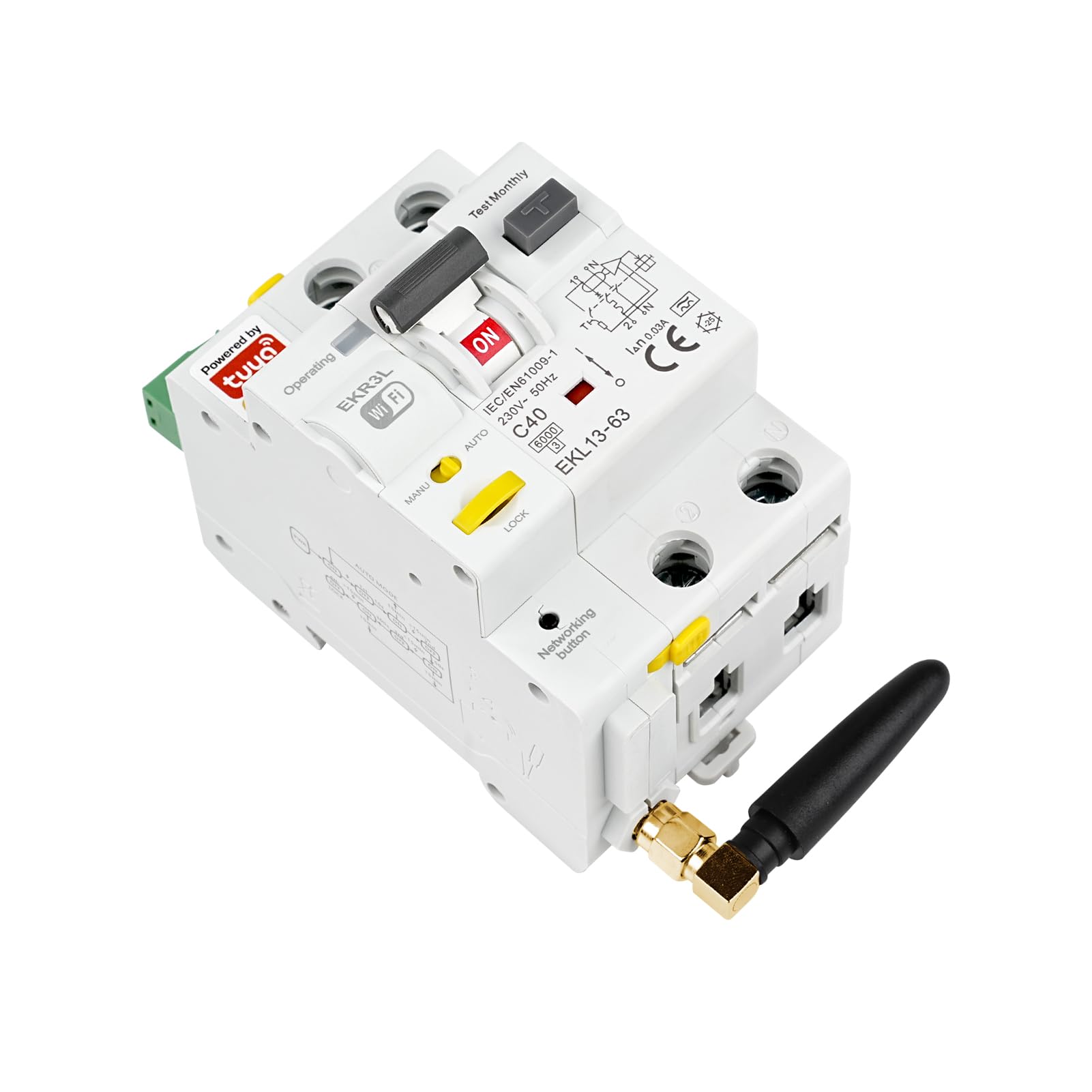 Jadeshay Disjoncteur Differentiel 30ma 40A 2 Pôles A Type Disjoncteur Intelligent RCCB Dispositif à réenclenchement Automatique WiFi AC230V Contrôle TUYA (GKR3L)