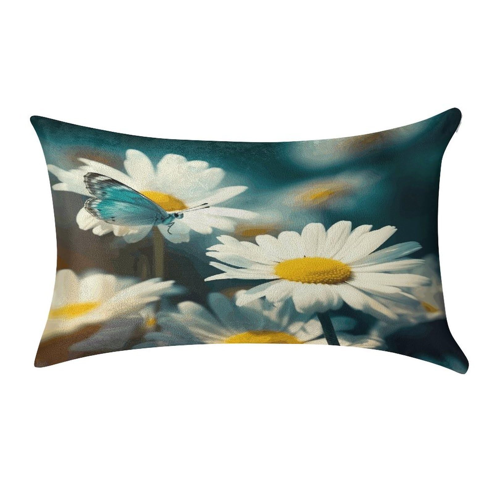 FekiLoot Daisies and Butterflies Pillow Covers Luxury Velvet Oblong Pillowcases Rectangular Throw Pillows Case Decorative Velvet Cushion Covers Ultra Soft Lumbar Pillow Shells 12 X 20 in