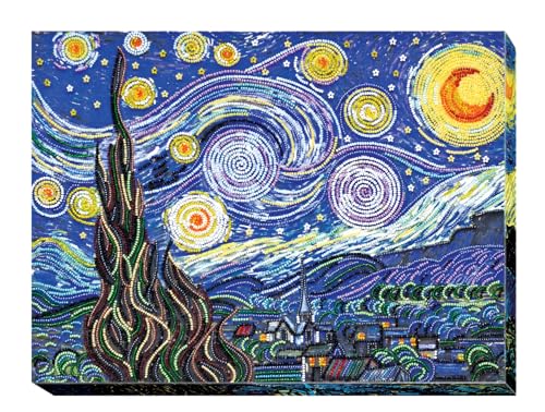 Image of Wizardi Bead Embroidery Kit - Starlight Night. Colorful Beads, Beading Needles. DIY Kit. Embroidery for Beginners. Home Decor. AB-397 Abris Art