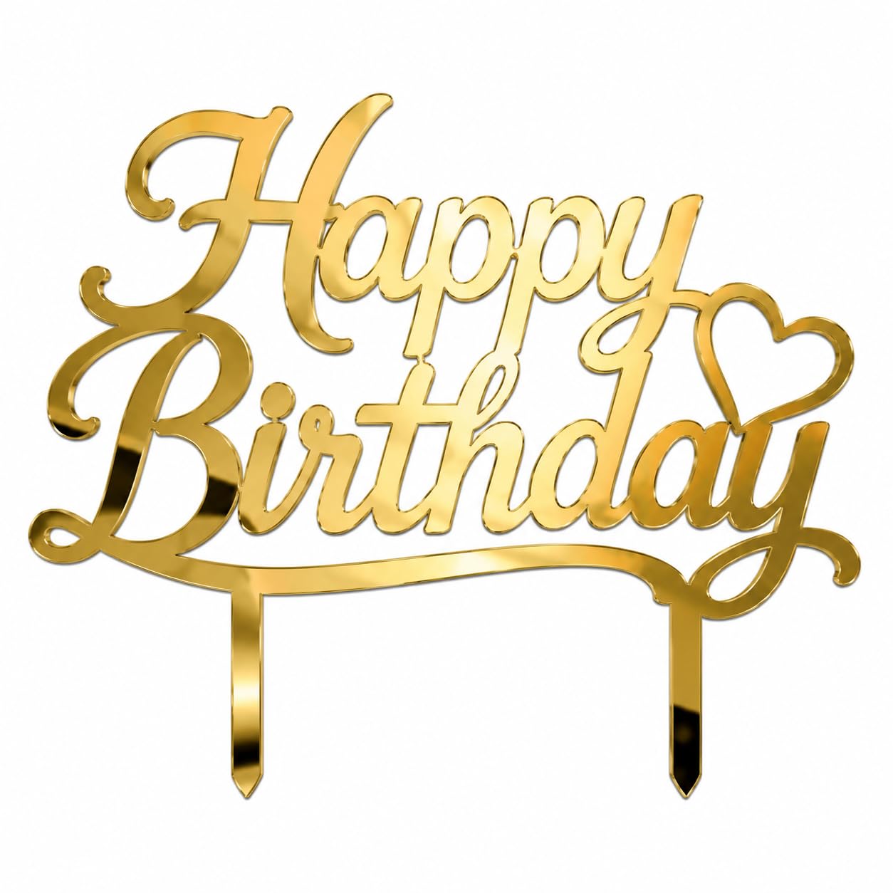 WOODEN & ACRYLIC STUDIO Happy Birthday Cake Topper, Gold Mirror Acrylic with Heart (6 cm x 8 cm)-image-18