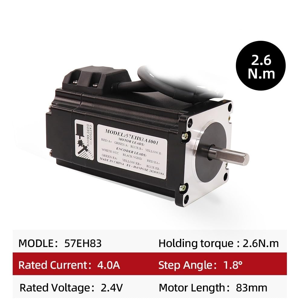 57CME26 Servomotor Schrittmotor 57EH83A4001 56/100 MM Hybrid Schritt-servo Motor Nema23 Closed Loop 4A 2,6 NM + CL57 for CNC Router,Effizienter Betrieb(CL57 Drive)