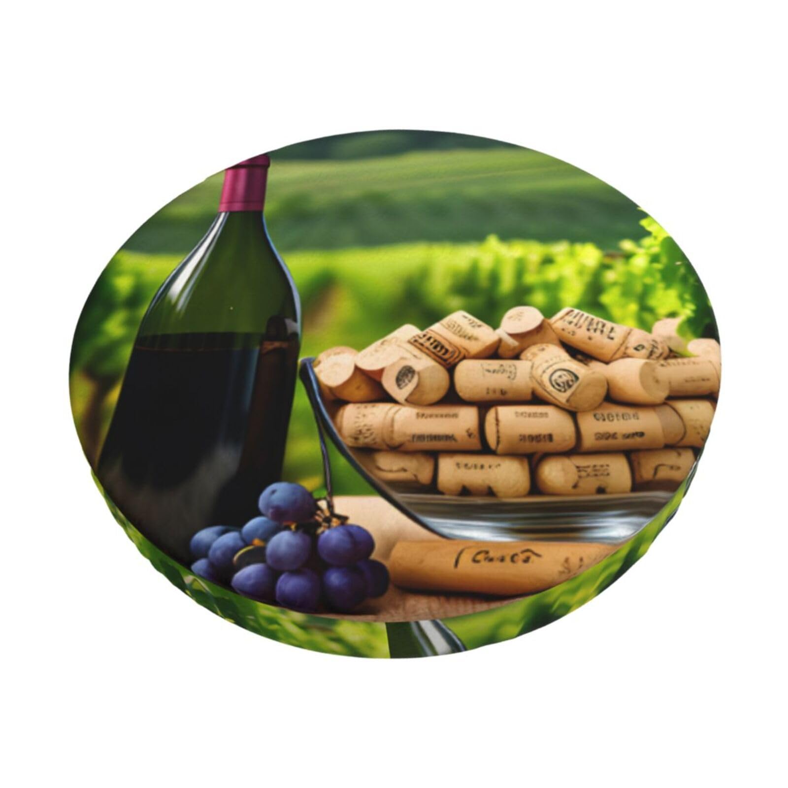 GUCHENP Wine Bottle Corks Grapes Print Round Bar Chair Cushion Cover,Washable Chair Protector For Indoor Home Furniture Decor